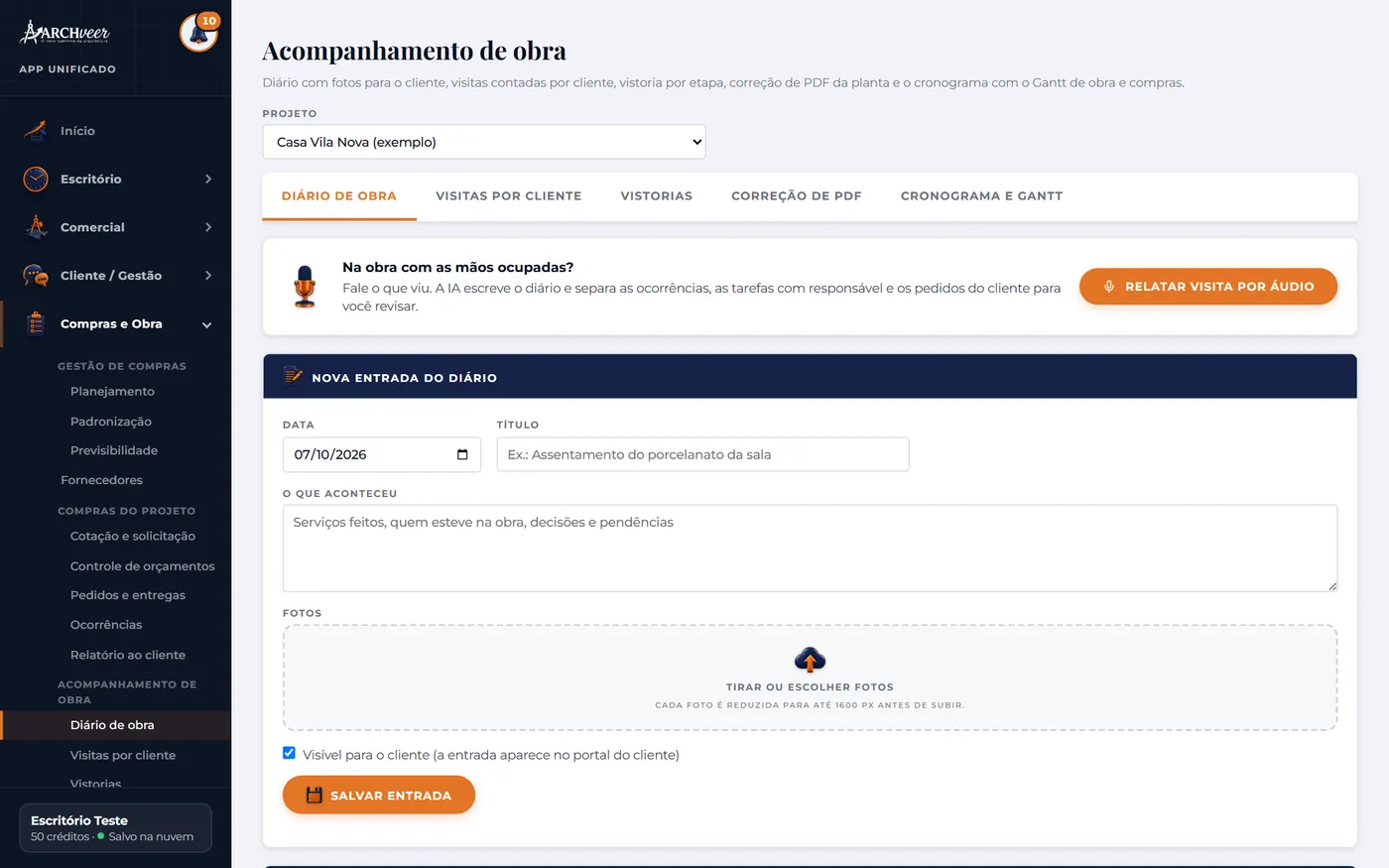Tela do relatório mensal de compras