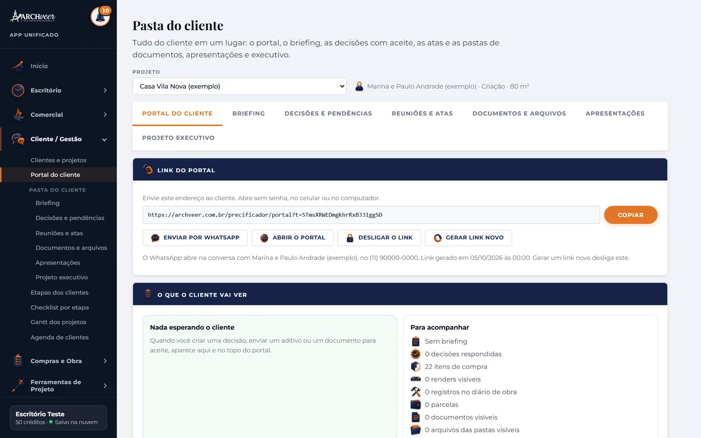 Tela do portal do cliente